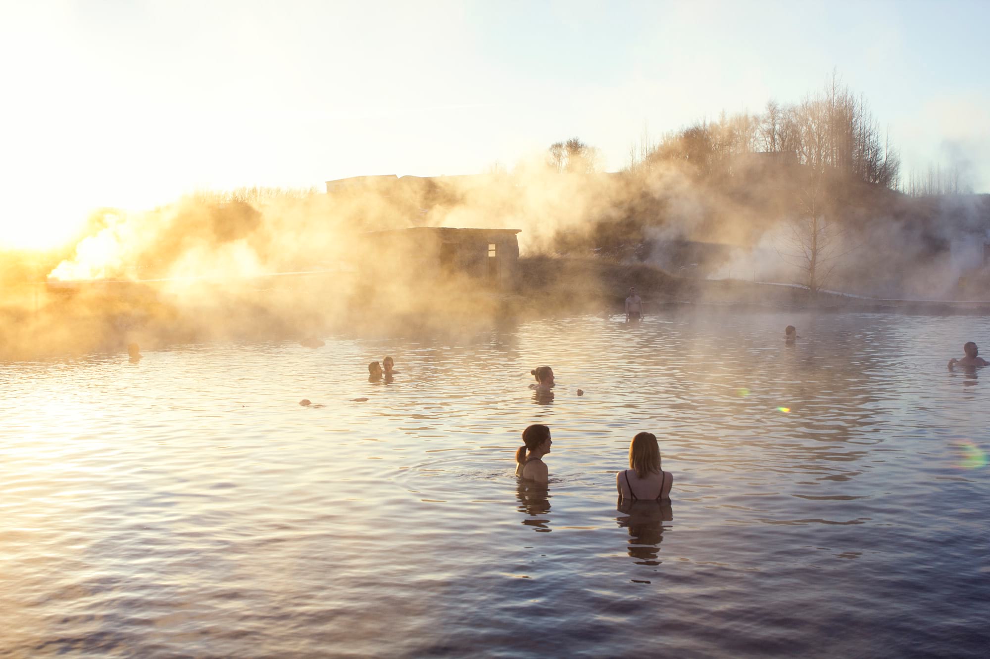 Steam rising from the Secret Lagoon in Iceland