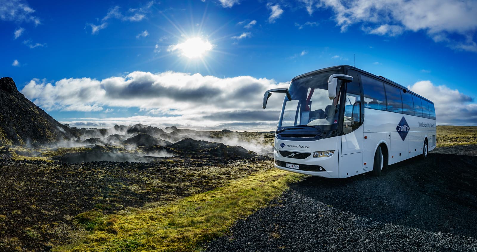 Gray Line Iceland Bus with natural steam