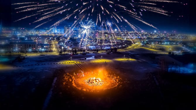 New Year's eve fireworks and bonfires are as long time going on tradition in Iceland