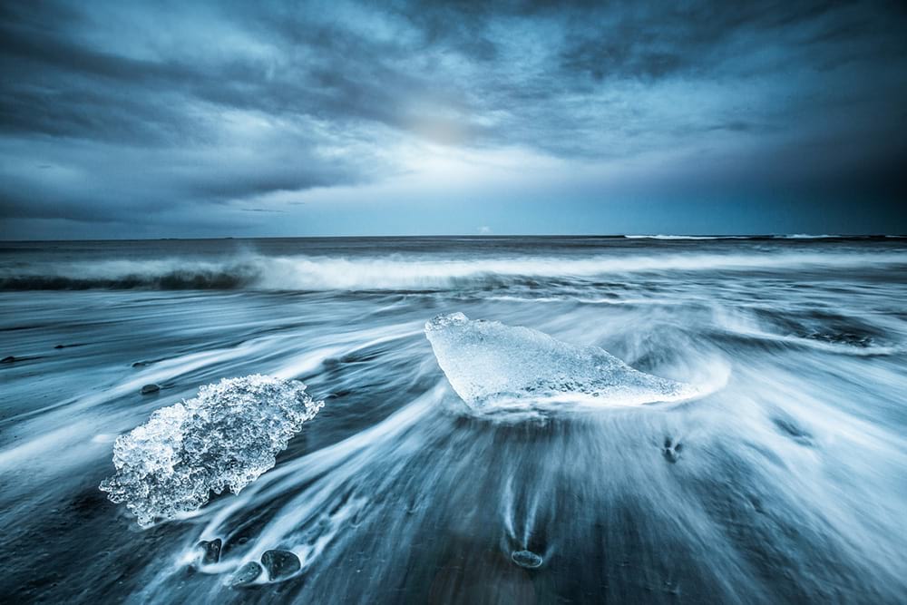 Diamond Beach near Jokulsarlon Glacier Lagoon on South Coast of Iceland