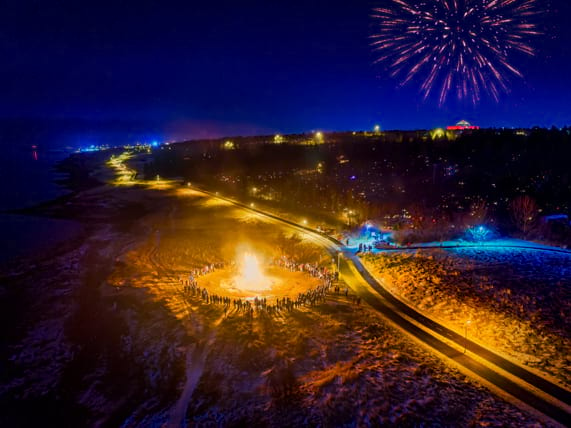 Huge bonfire is a tradition in Iceland on the New Year's Eve