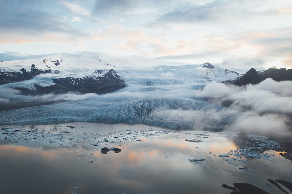 Aerial view of Fjallsarlon Glacier Lagoon South Iceland