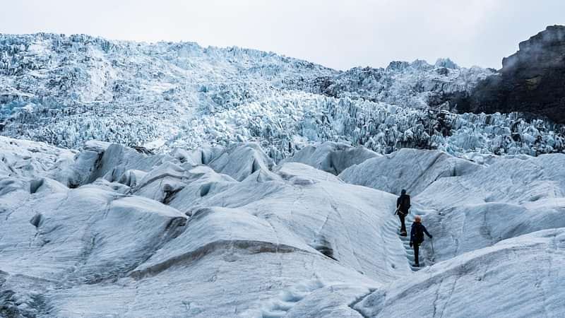 Glacier hiking on massive outlet glacier south iceland