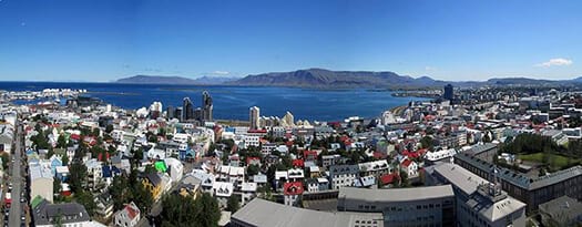 Aerial view of buildings in the city of Reykjavik