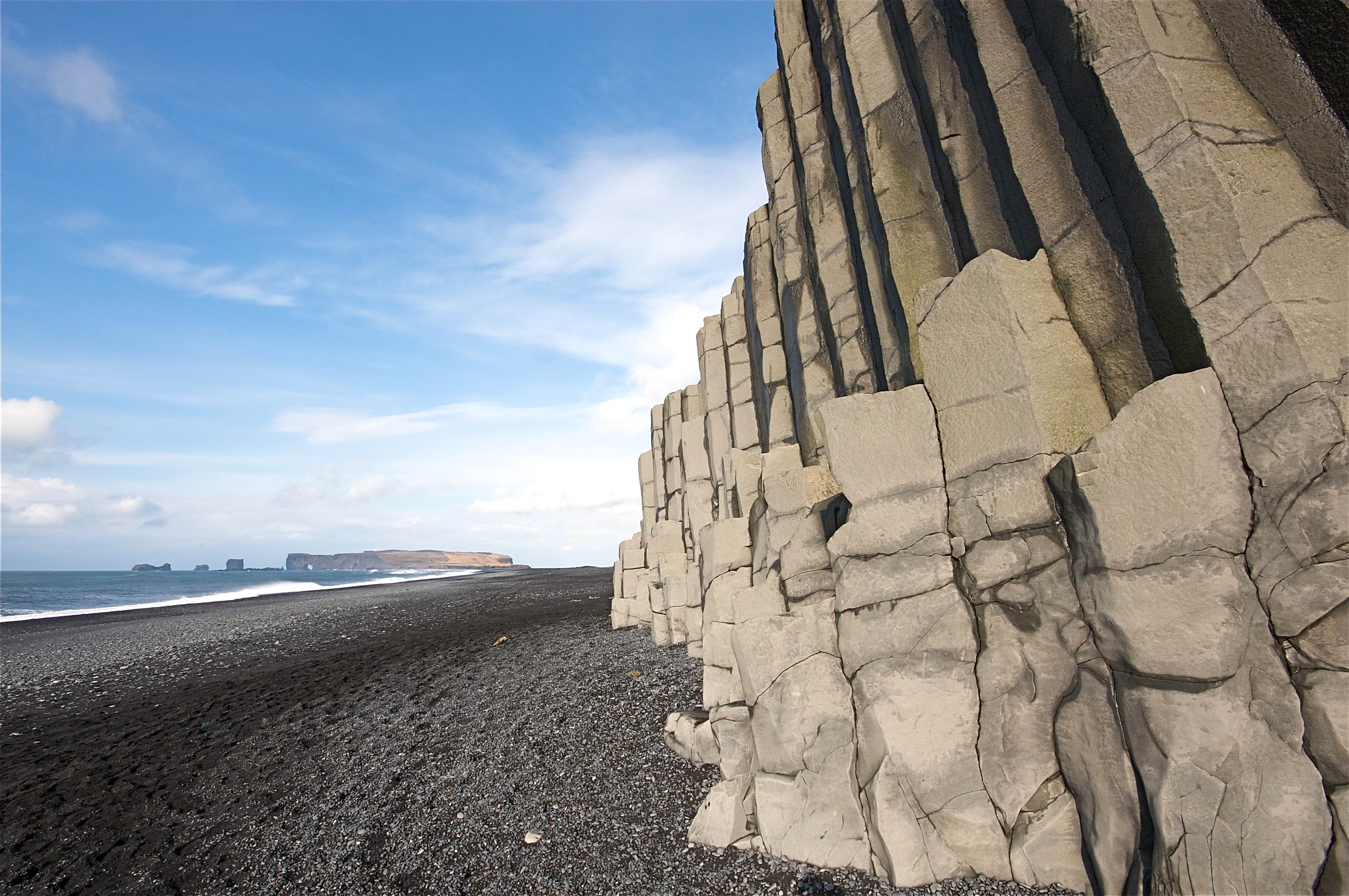 Basalt columns at black sand beach