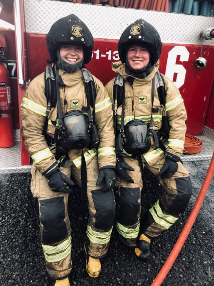 Eydis and Jofriður as two of four women working at Slokkvilið Akureyrar