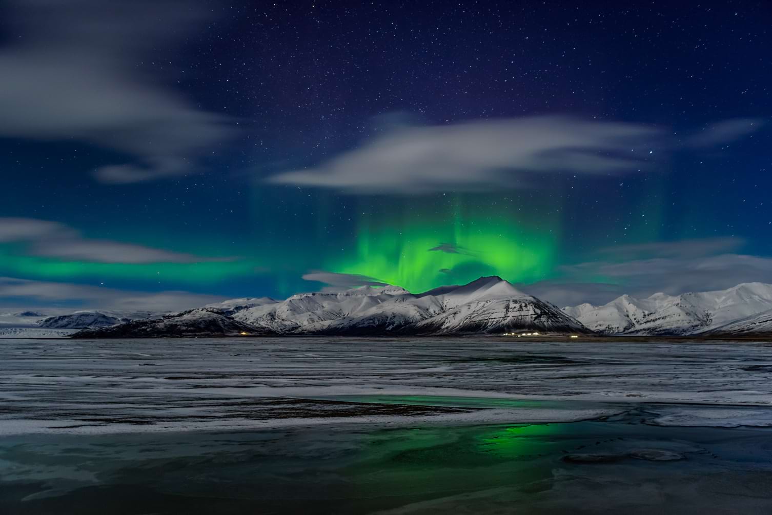 Northern Lights over a mountain in Iceland