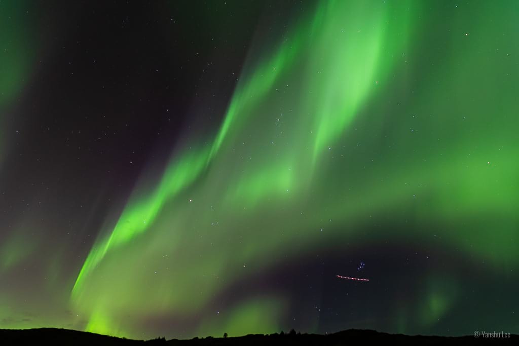 Bright northern lights in Icelandic sky
