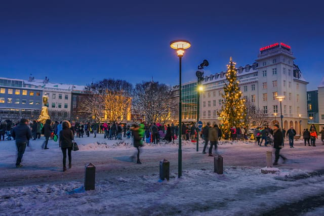 Oslo Christmas Tree lights every year in the center of Reykjavík