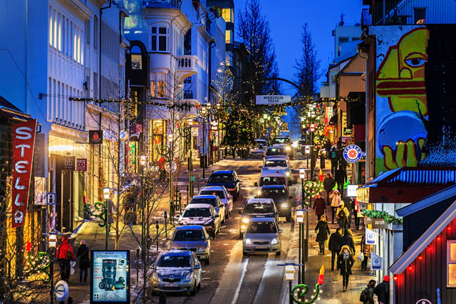 The main street in Reykjavik Laugavegur during the Christmas time