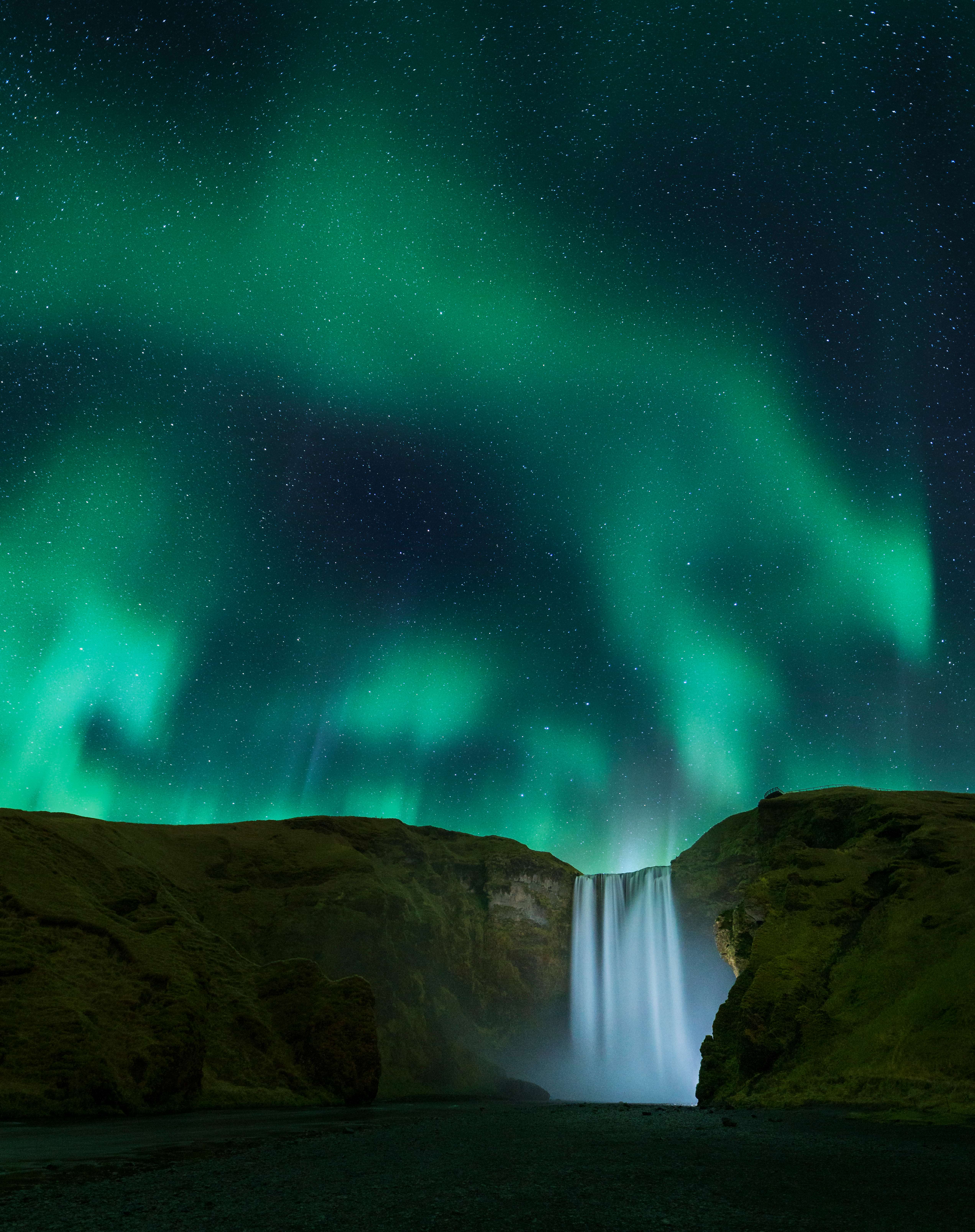 Skogasfoss Waterfall in Iceland with the Northern Lights