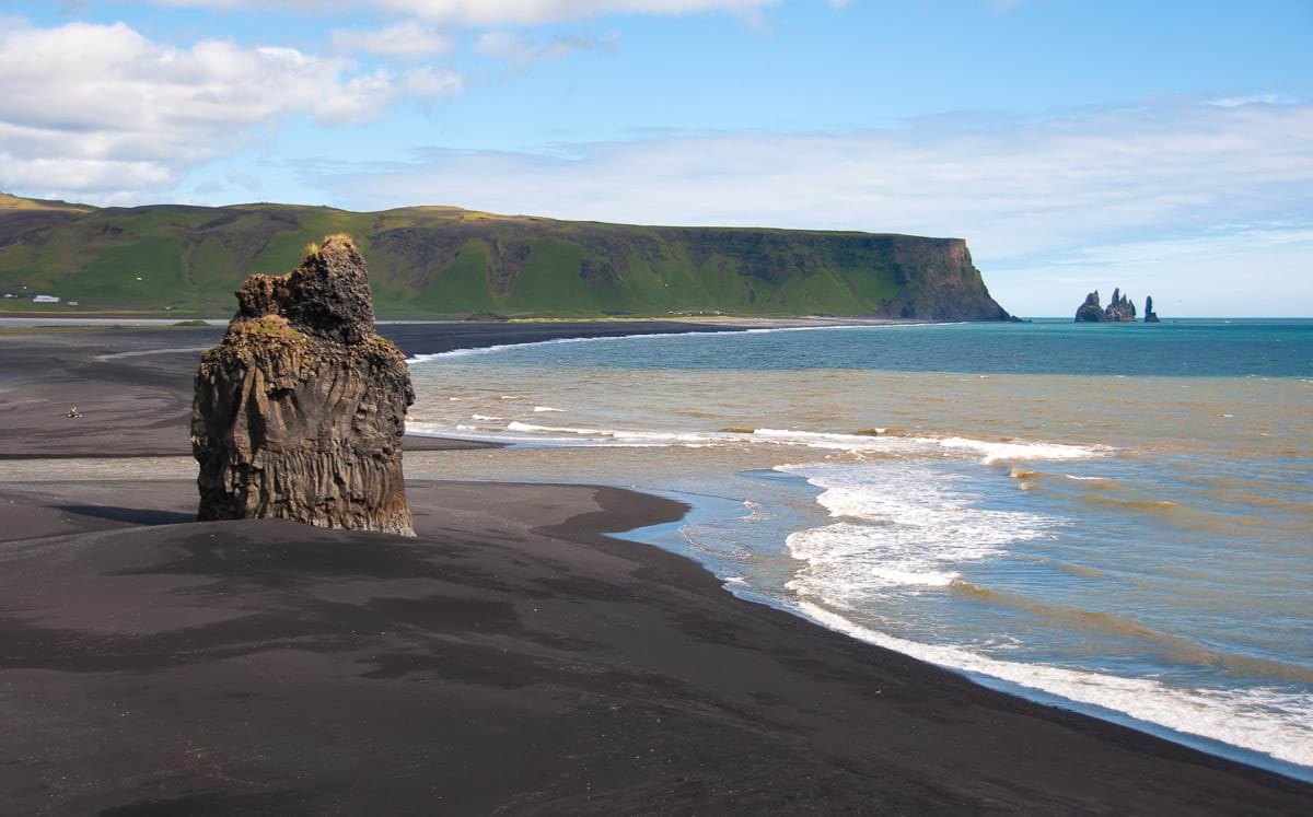 Rock formations and black sand beaches at Reynisfjara