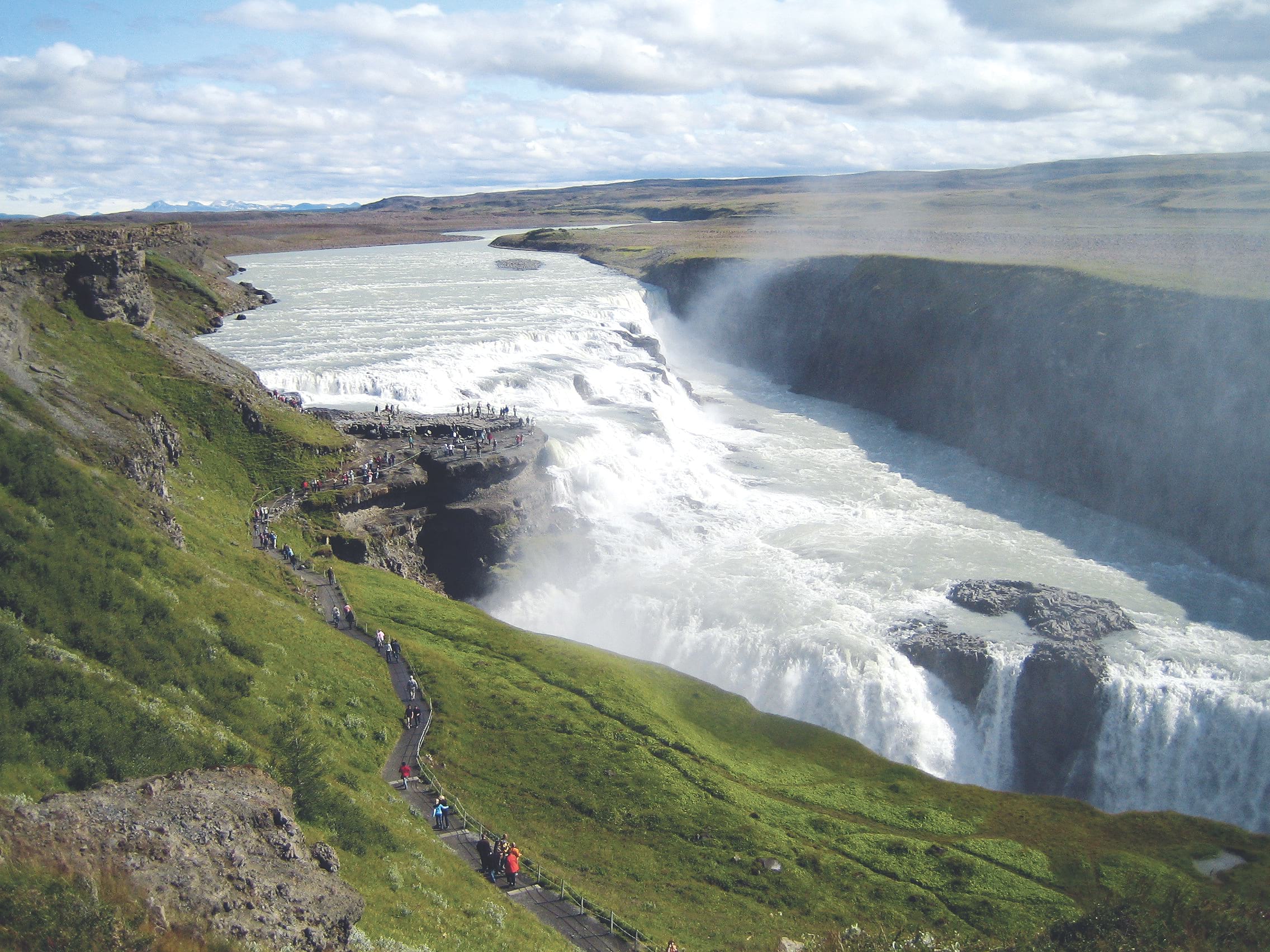 Tourists at Gullfoss waterfall in Iceland